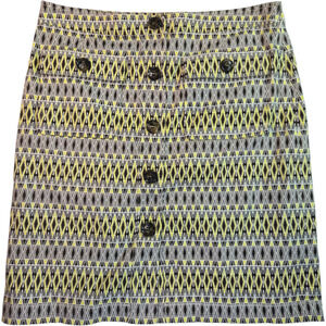 W by Worth Pencil Skirt Yellow 6 Button-Front Retro Geometric Diamond Size 0